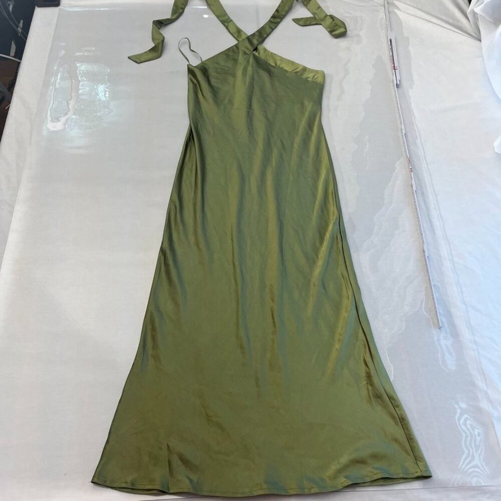 Petal & Pup Olive Green Satin Halter Maxi Dress - Picture 3 of 16